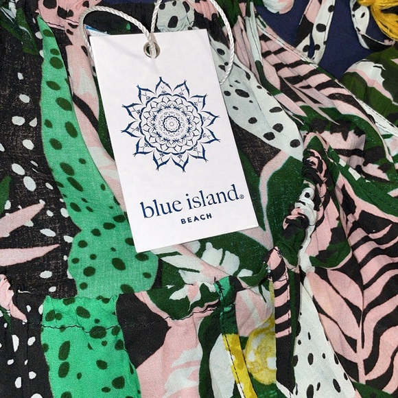 Blue Island 3 tiered maxi beach dress tropical print pineapple palm leaves XS - Picture 9 of 13